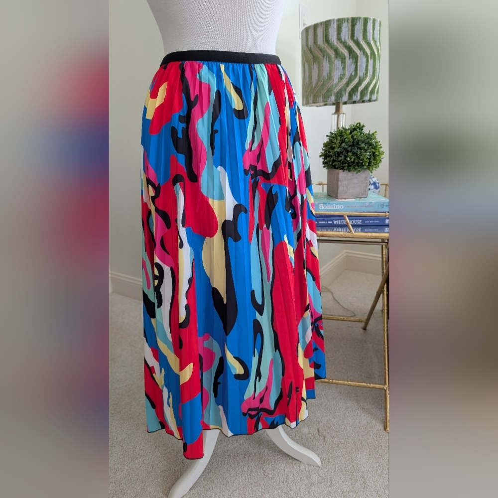 Bright Abstract Print Pleated Maxi Skirt - Multicolor